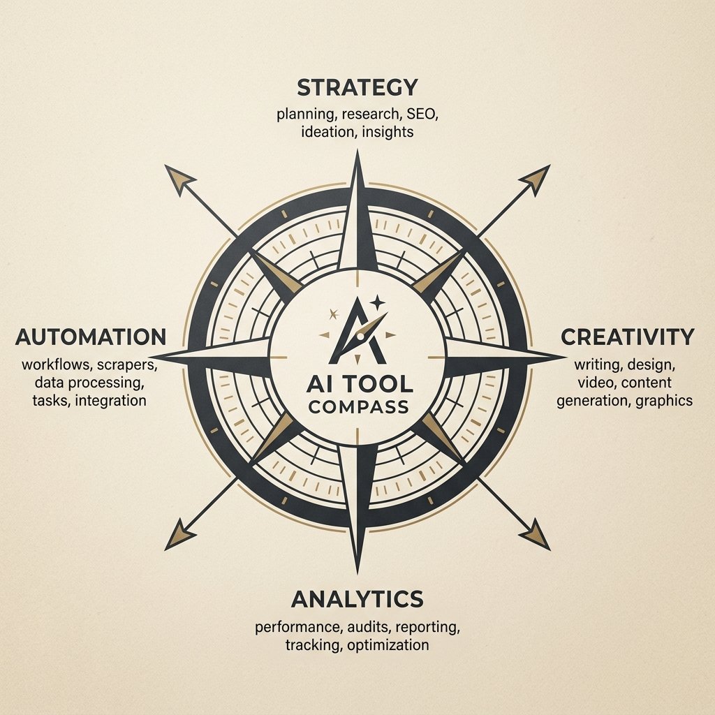 The Digital Diya AI Tool Compass - Four dimensions of AI marketing